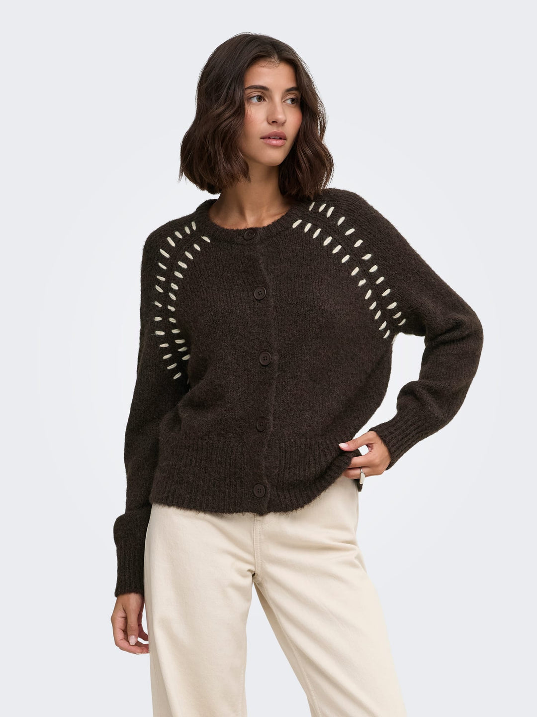 jacqueline de yong 15379819 Zoey vest gebreid bruin