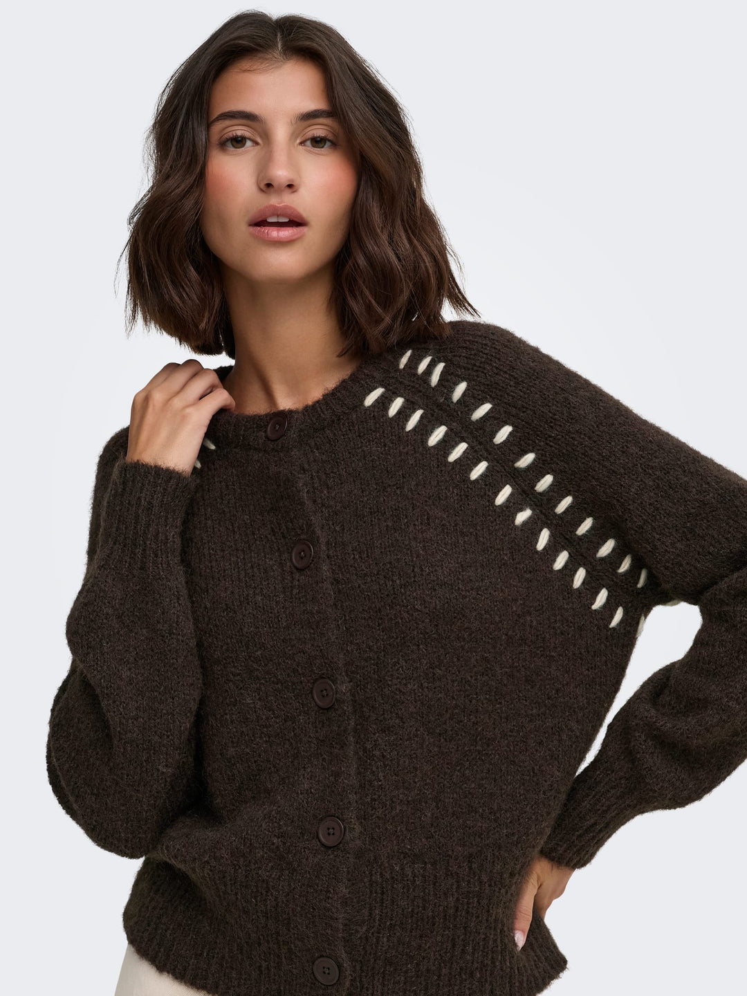jacqueline de yong 15379819 Zoey vest gebreid bruin