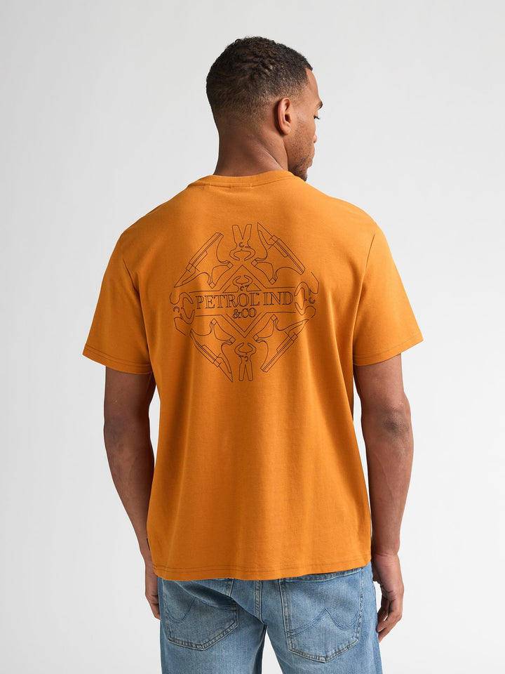 Petrol men M-3060-TSR618 overhemd l/m ecru dessin - Oranje