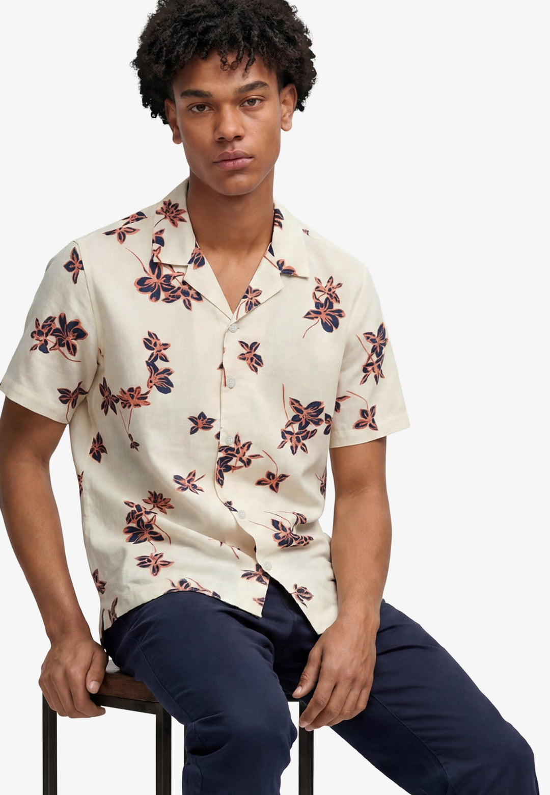 Superdry M4011136A overhemd k/m ecru dessin – heren