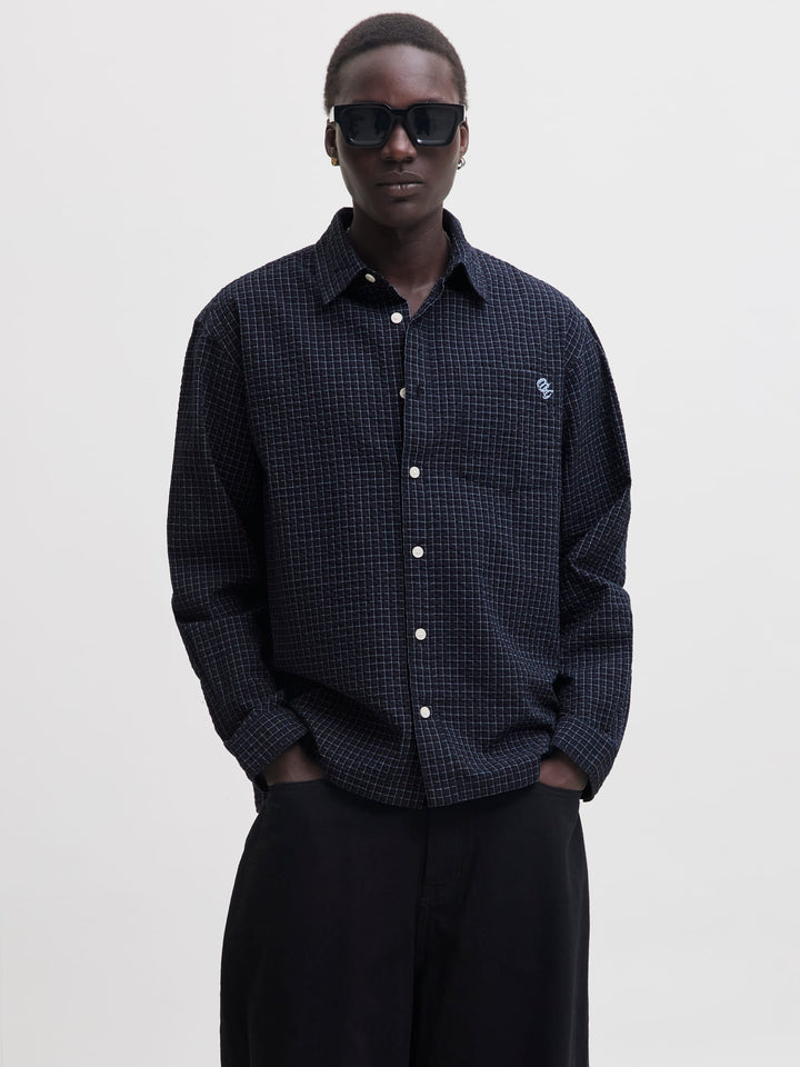 Jack &amp; Jones 12315905 Menton overhemd l/m blauw dessin – heren