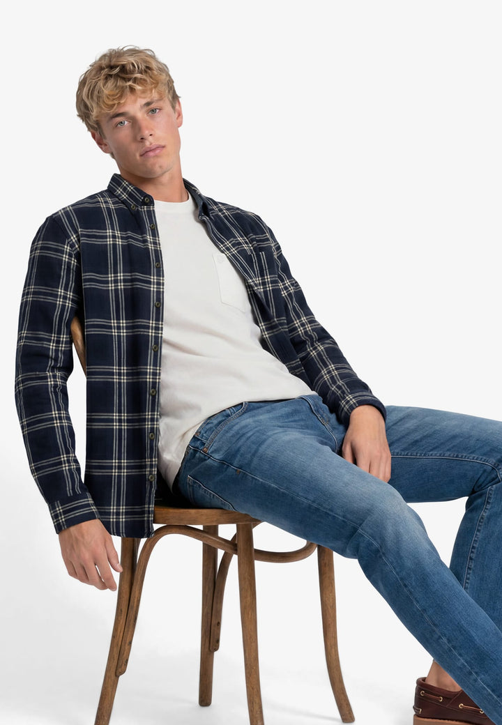 Superdry M4011197A overhemd l/m heren blauw dessin