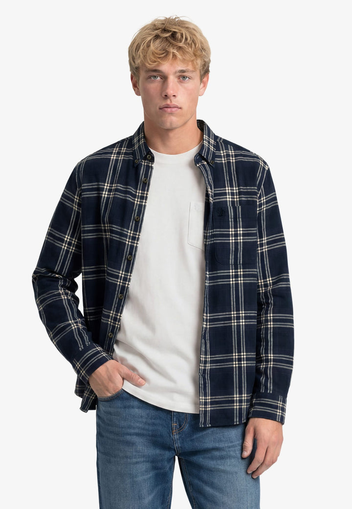 Superdry M4011197A overhemd l/m heren blauw dessin