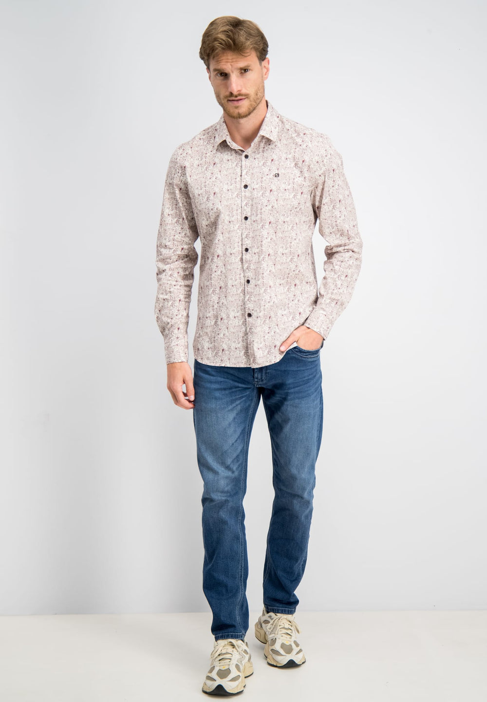 Gabbiano men 3367351 STAN overhemd l/m ecru dessin – heren