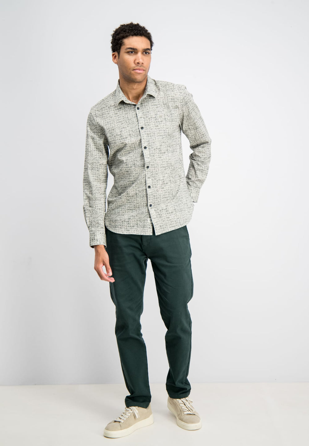 Gabbiano men 3367351 STAN overhemd l/m groen dessin – heren