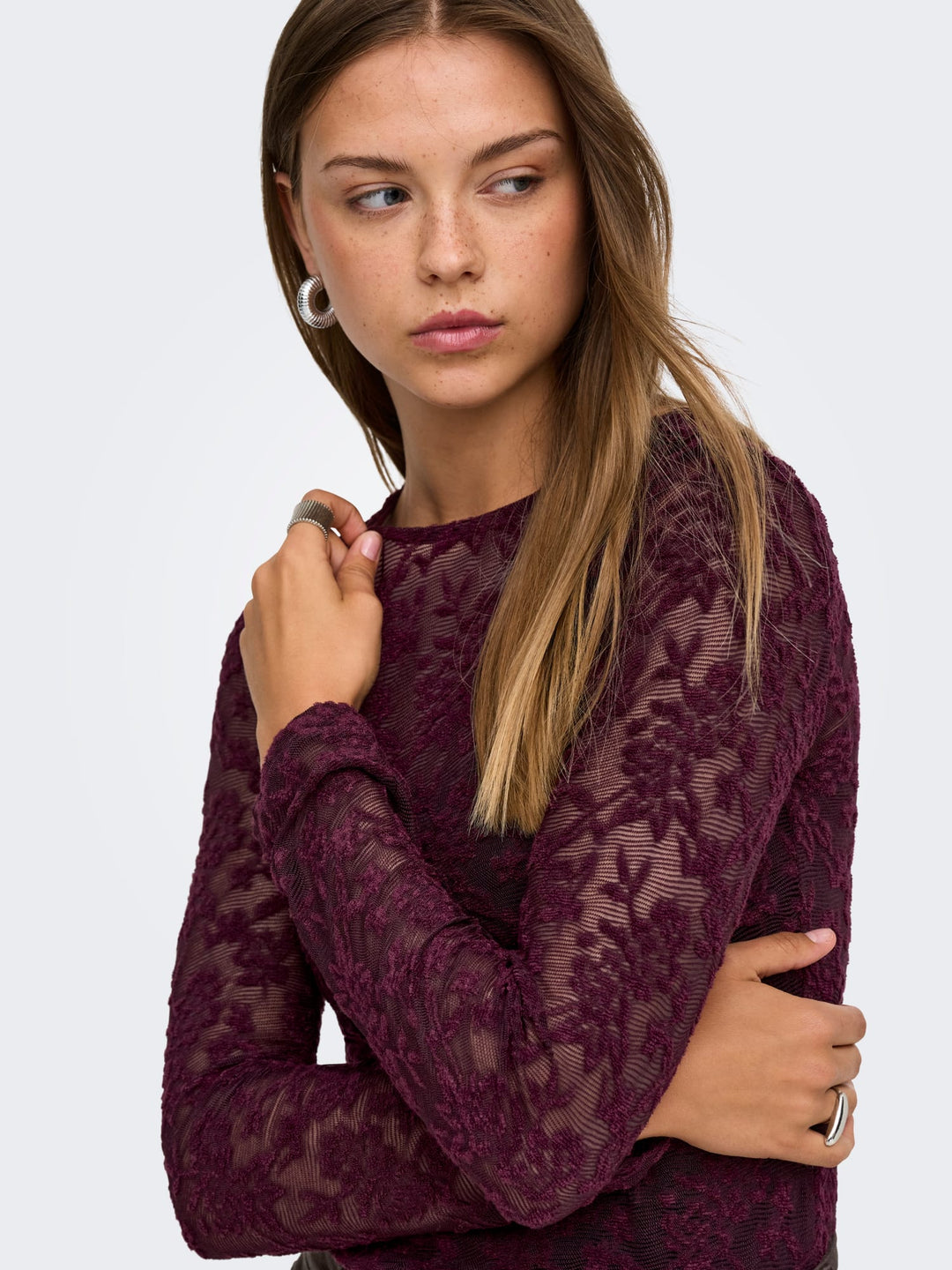 Only 15356155 Blaise top l/m dames - bordeaux