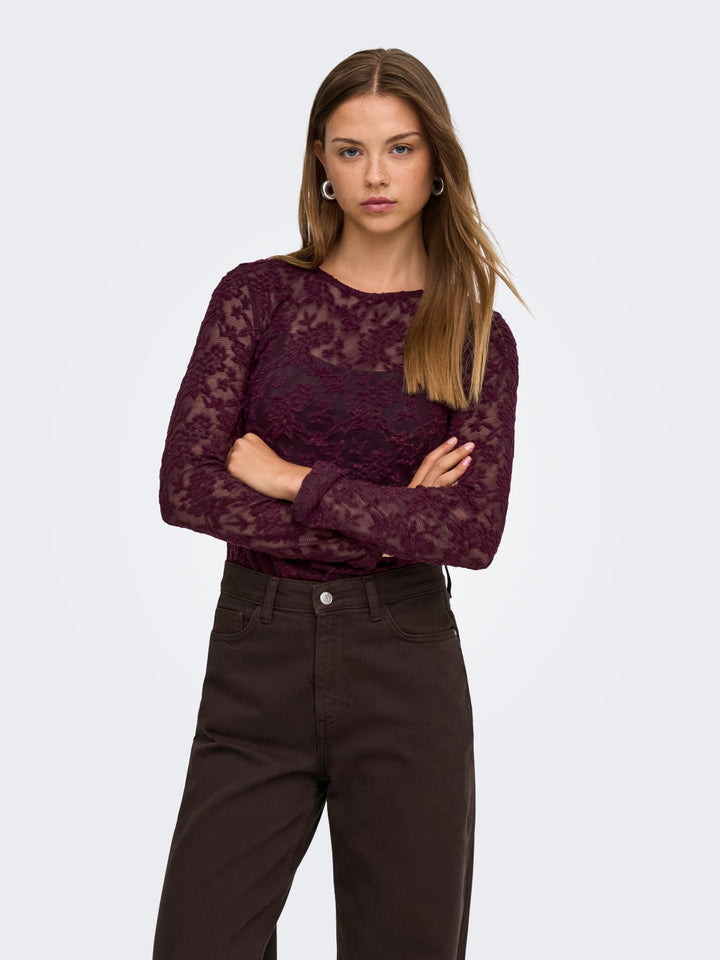 Only 15356155 Blaise top l/m dames - bordeaux