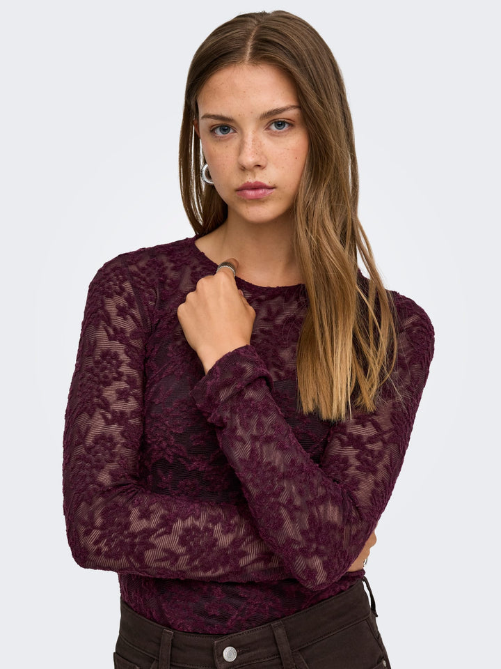 Only 15356155 Blaise top l/m dames - bordeaux