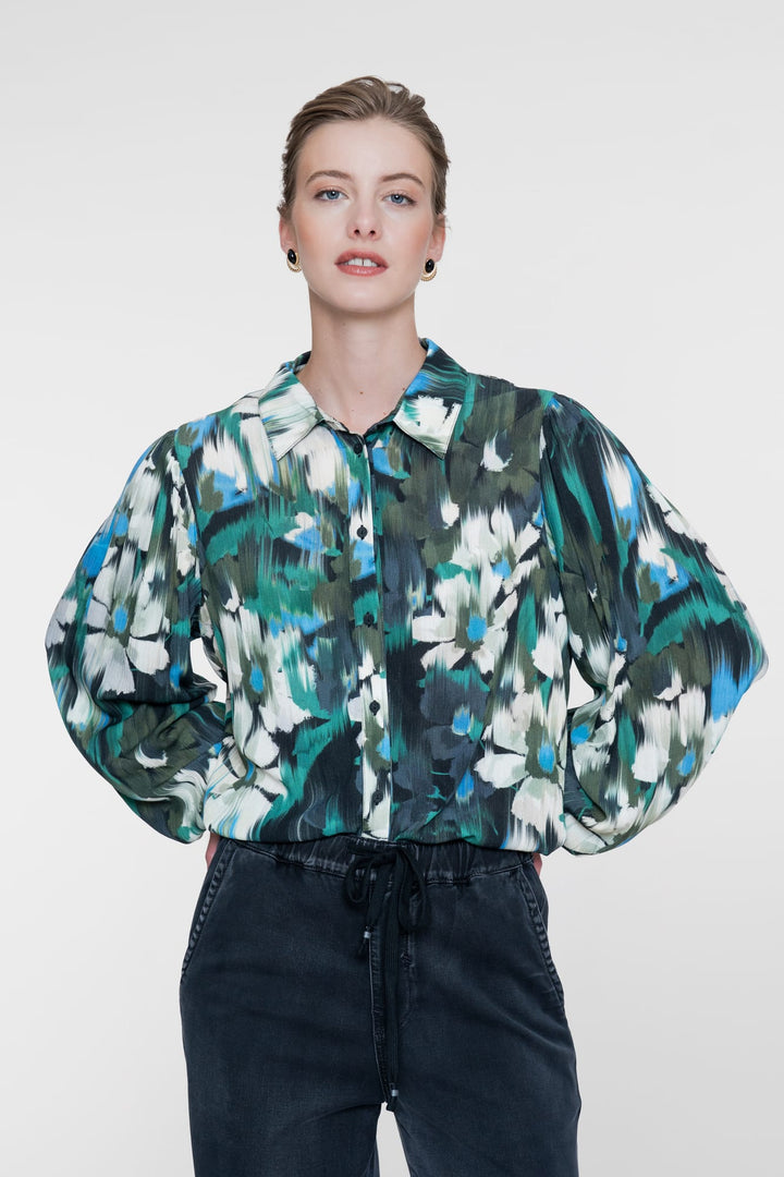 Geisha 63646-20 blouse l/m dames groen dessin