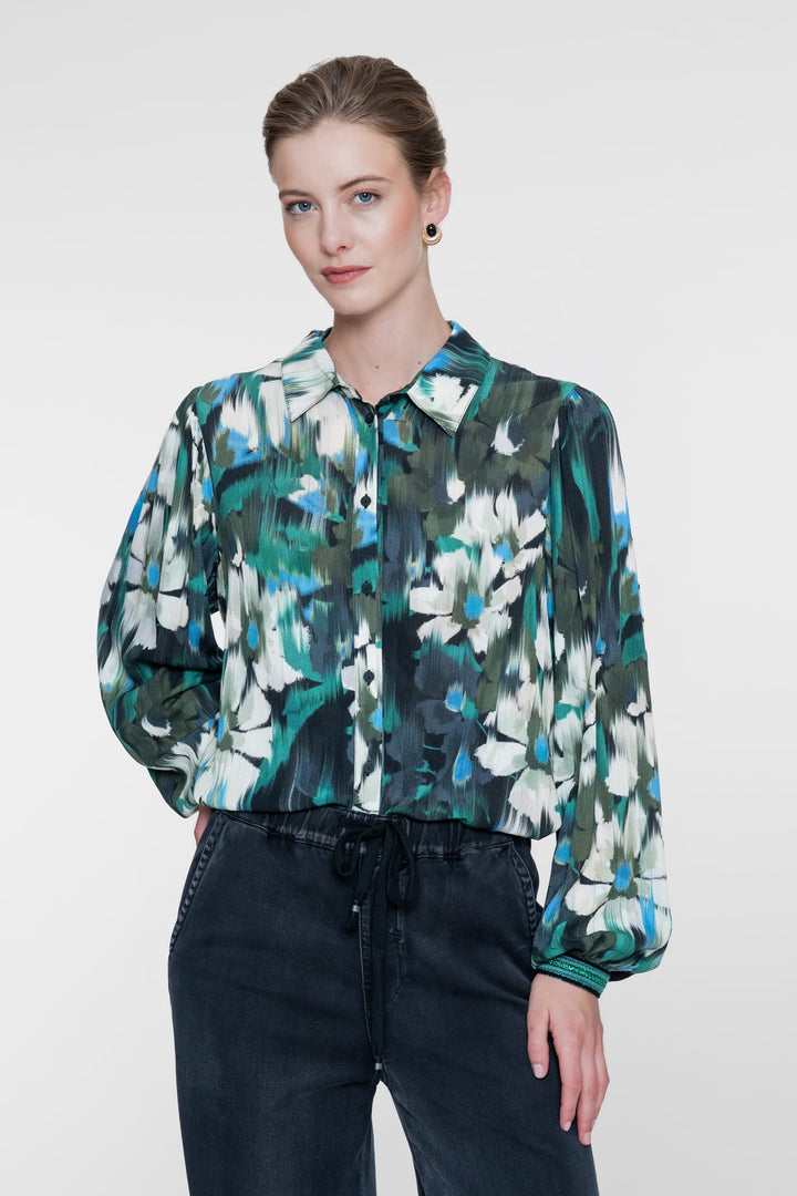 Geisha 63646-20 blouse l/m dames groen dessin