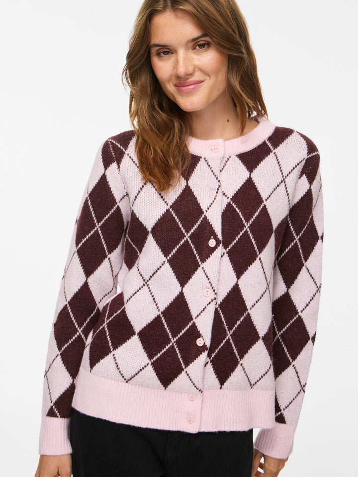 Vila 14119457 Aggie vest gebreid dames roze dessin