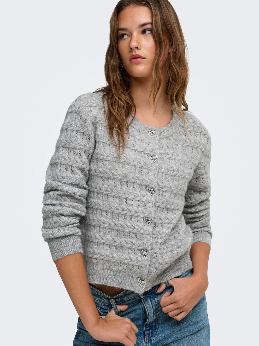 Only 15375144 Cabala vest gebreid grijs melee – dames