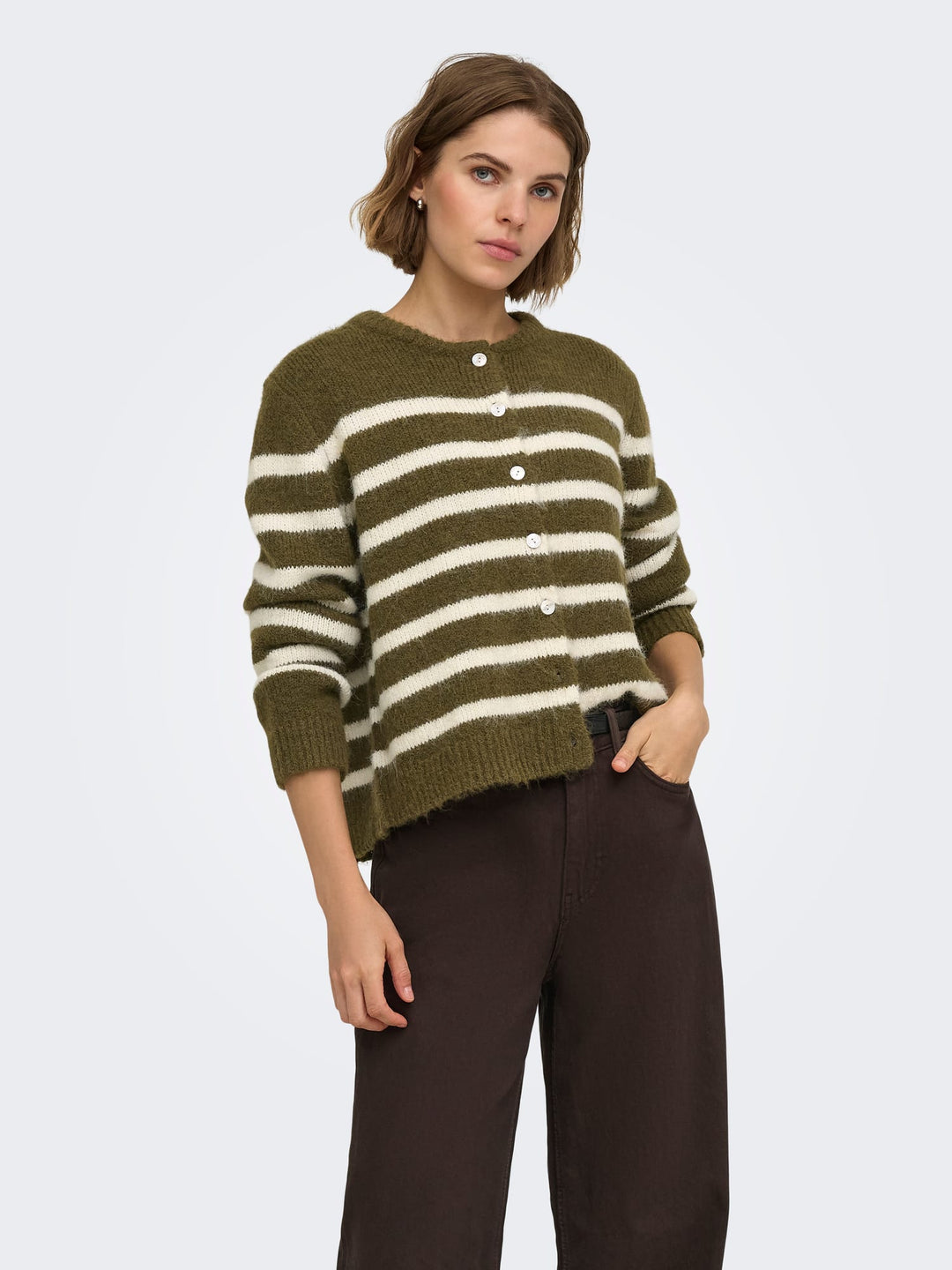 Only 15375125 Maggie vest gebreid dames groen dessin