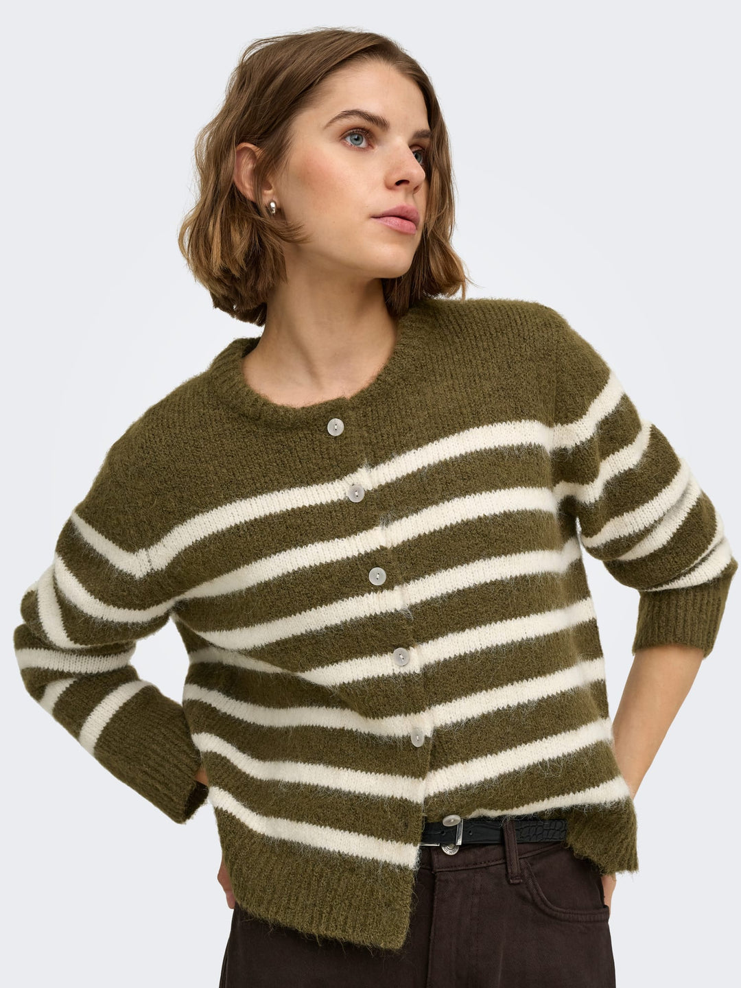 Only 15375125 Maggie vest gebreid dames groen dessin