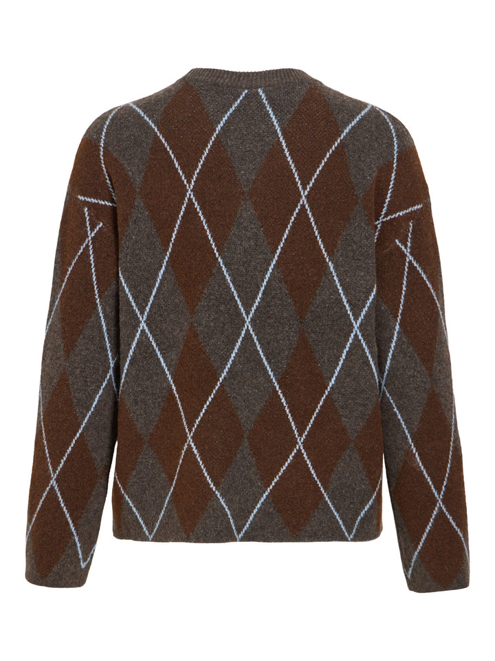 Vila 14119459 Argyle trui dames bruin dessin