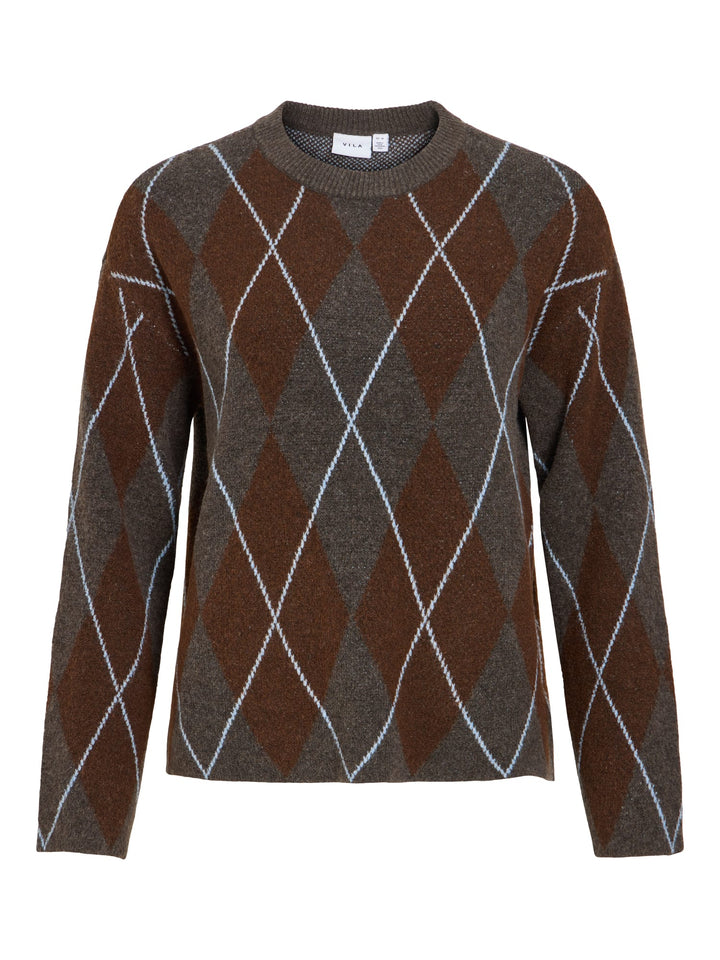 Vila 14119459 Argyle trui dames bruin dessin