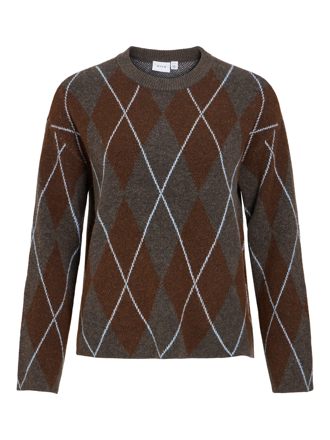 Vila 14119459 Argyle trui dames bruin dessin