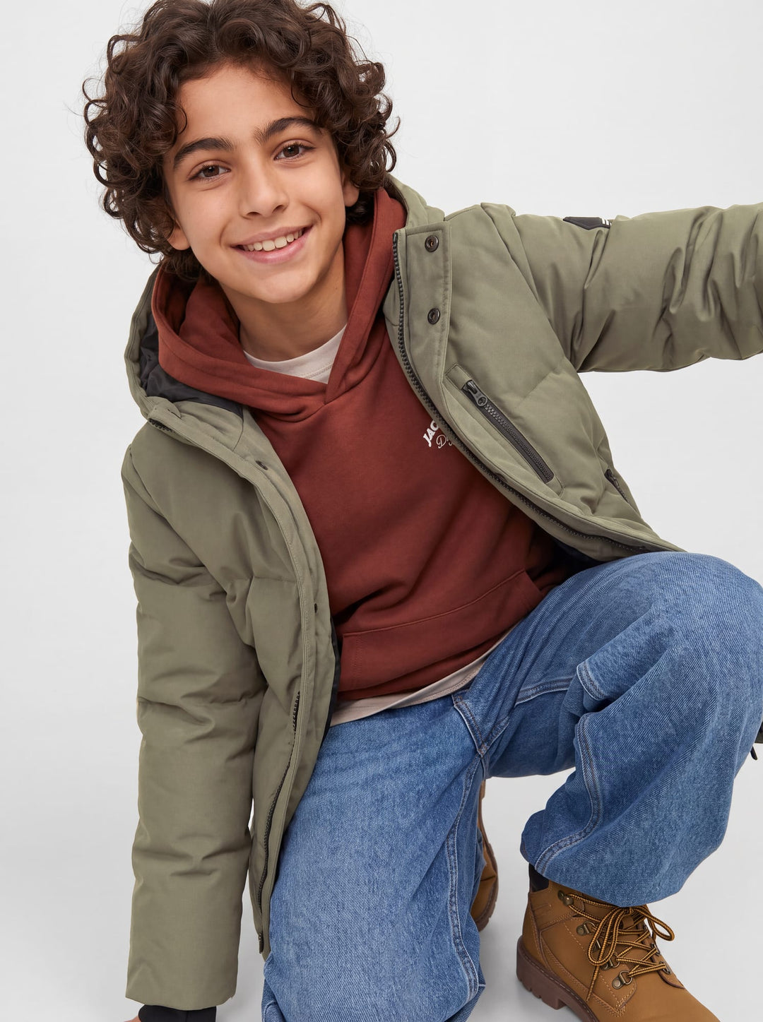 jack &amp; jones kids 12301836 Trace winterjas olijf – jongens