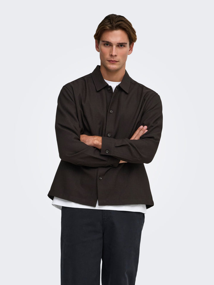 ONLY &amp; SONS 22040261 Hansi overhemd l/m bruin – heren