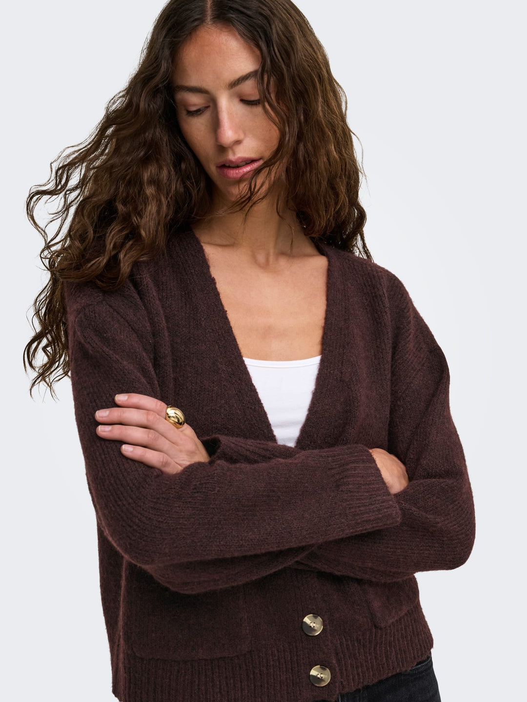 Only 15382191 sophie vest gebreid aubergine – dames