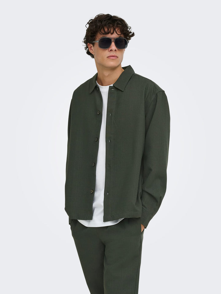 ONLY &amp; SONS 22040261 Hansi overhemd l/m donkergroen – heren