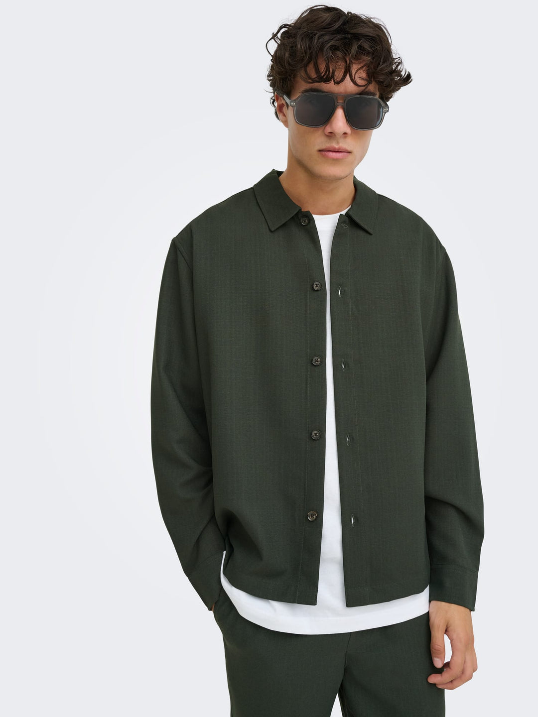 ONLY &amp; SONS 22040261 Hansi overhemd l/m donkergroen – heren