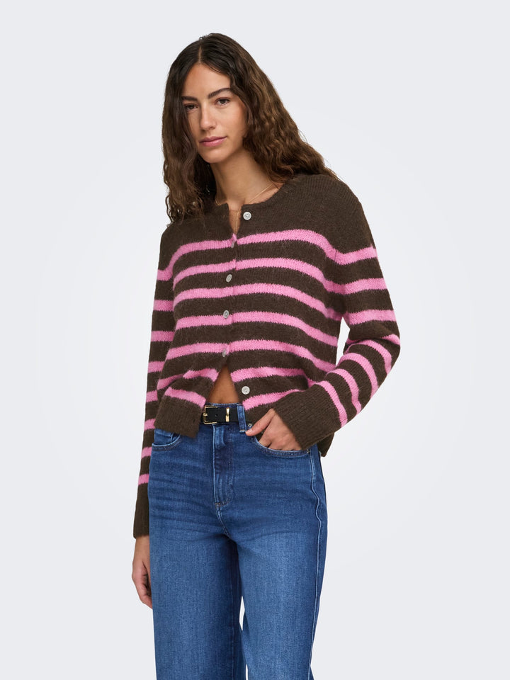 Only 15375125 Maggie vest gebreid dames bruin dessin