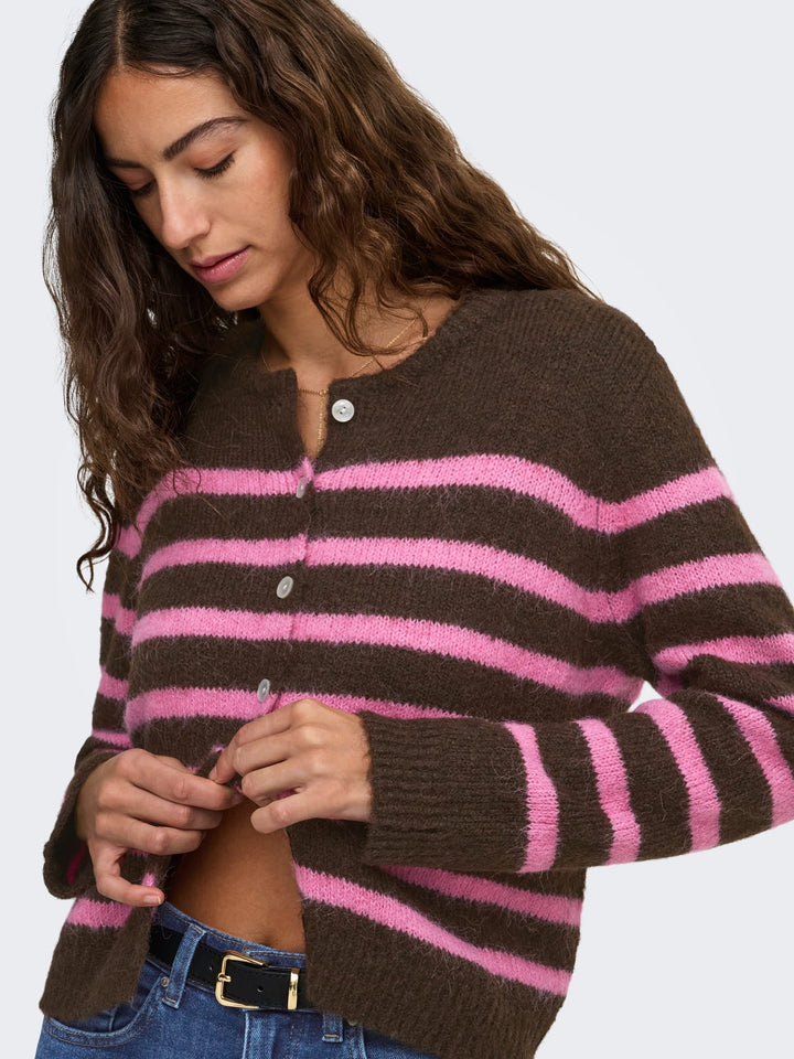 Only 15375125 Maggie vest gebreid dames bruin dessin
