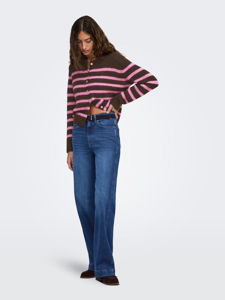 Only 15375125 Maggie vest gebreid dames bruin dessin