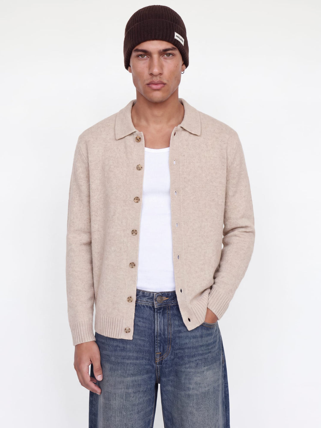 Jack &amp; Jones 12298319 Soho vest gebreid heren zand