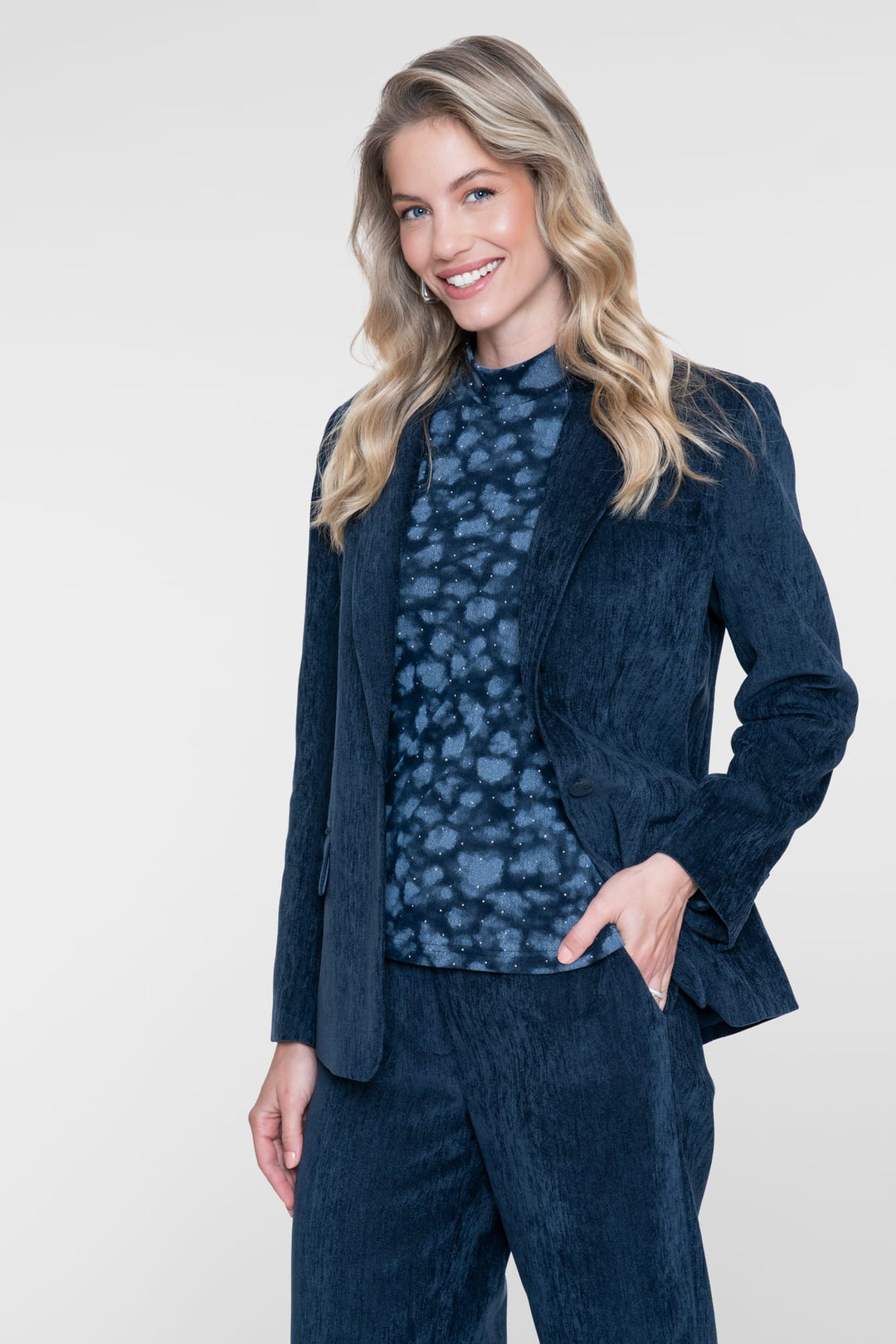 Geisha 62585-14 top l/m dames blauw dessin