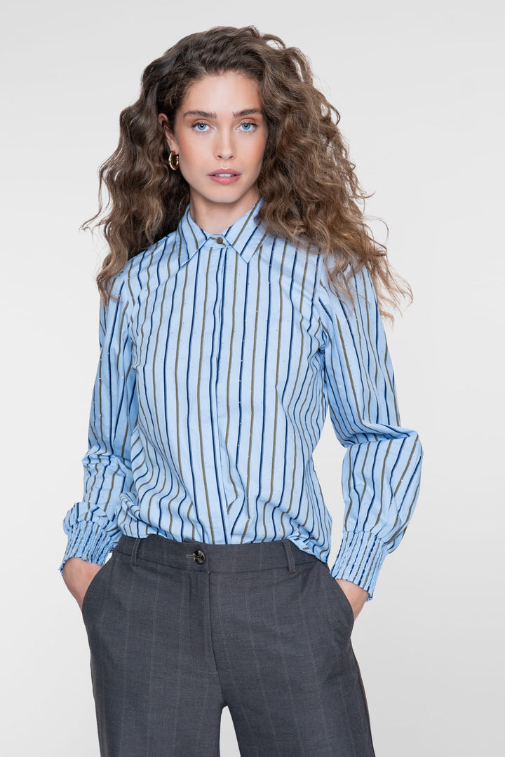 Geisha 63566-21 blouse l/m dames blue denim - Blauw Dessin