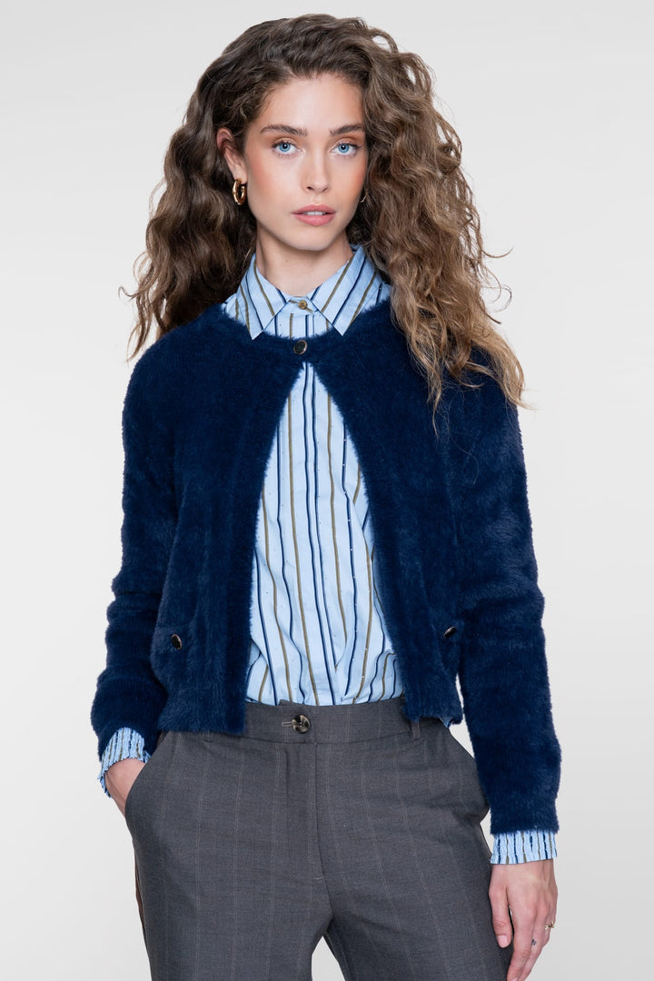 Geisha 63566-21 blouse l/m dames blue denim - Blauw Dessin