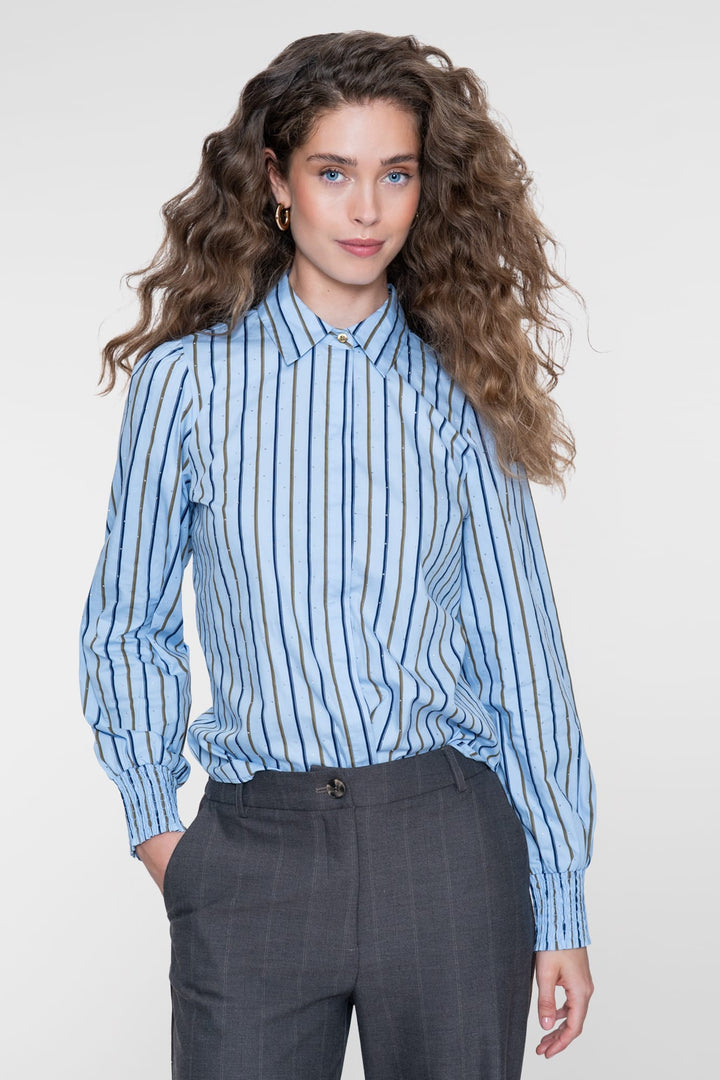 Geisha 63566-21 blouse l/m dames blue denim - Blauw Dessin