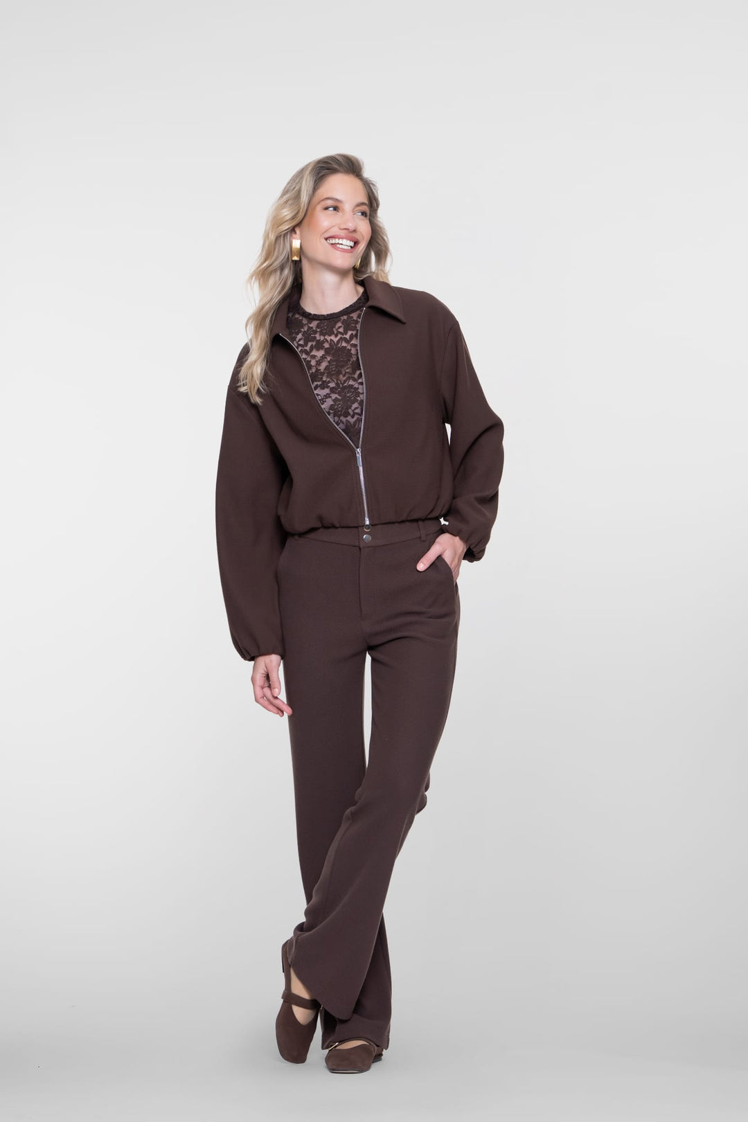 Geisha 61587-21 lange broek dames bruin dessin