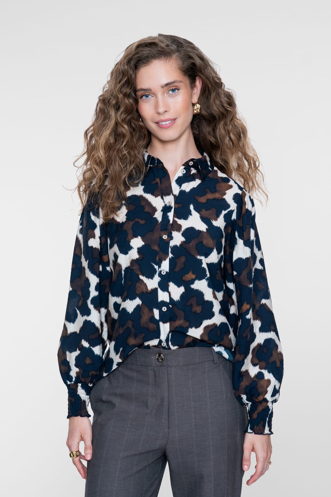 Geisha 63667-20 blouse l/m dames grijs dessin