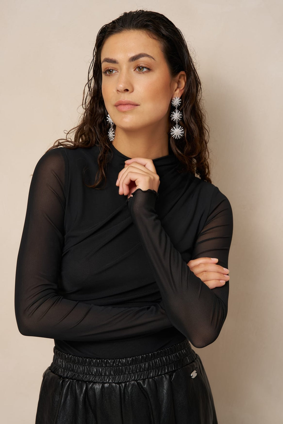 Lofty Manner RJ13 - Top Jolien - Draped Mes zwart