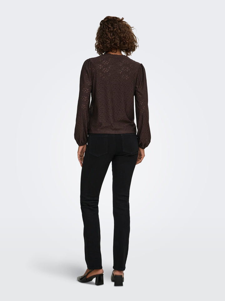 Only 15386530 Smilla top met lange mouwen bruin – dames