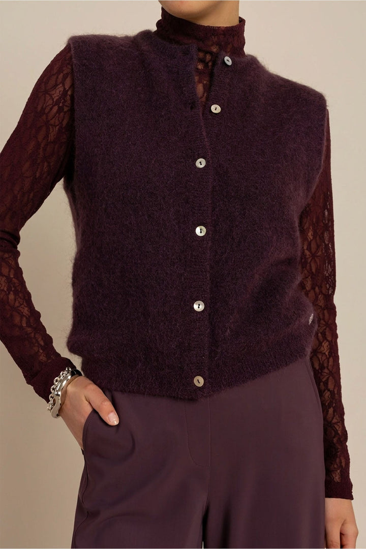 Studio Anneloes 14450 bibi vest gebreid aubergine – dames
