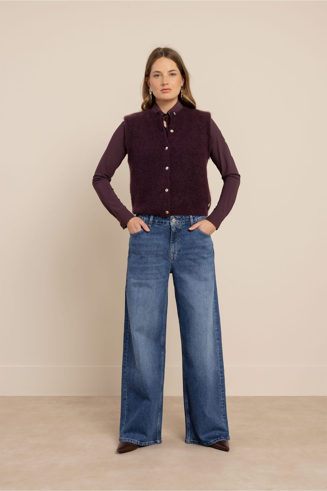 Studio Anneloes 14450 bibi vest gebreid aubergine – dames