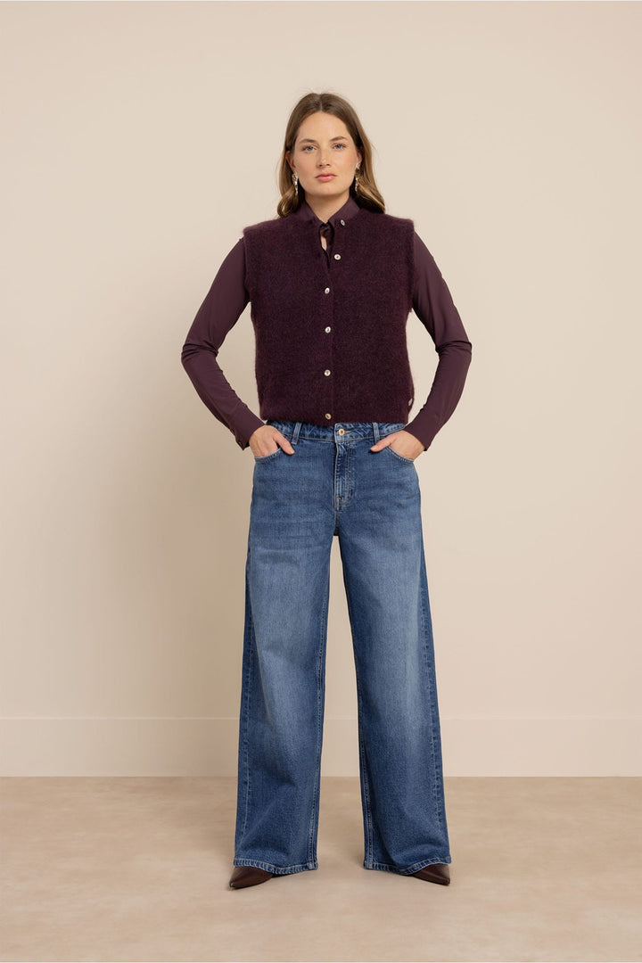 Studio Anneloes 14450 bibi vest gebreid aubergine – dames