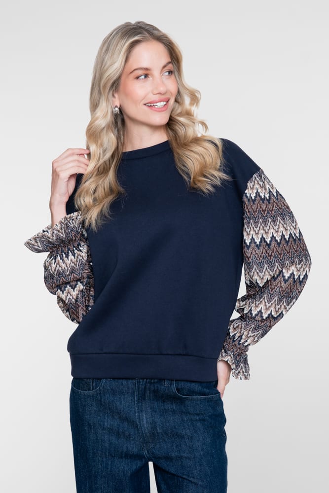 Geisha 62905-20 sweater dames blauw dessin