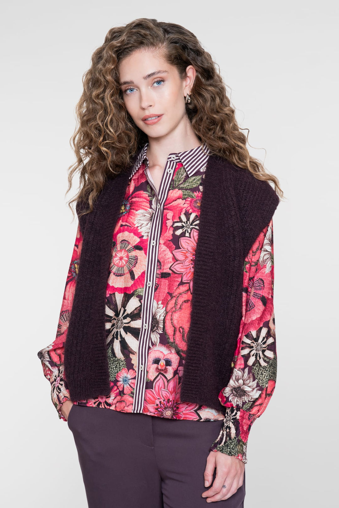 Geisha 63919-20 blouse l/m dames rood dessin