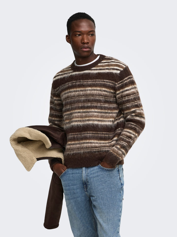 ONLY &amp; SONS 22039405 Aiden trui heren bruin dessin