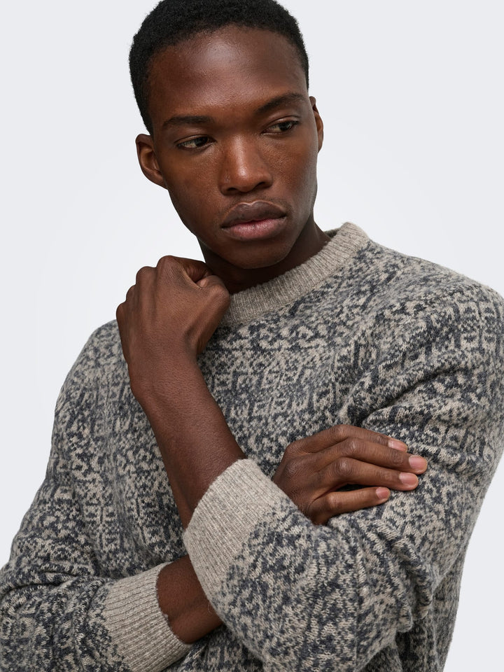 ONLY &amp; SONS 22039416 sage trui bruin dessin – heren