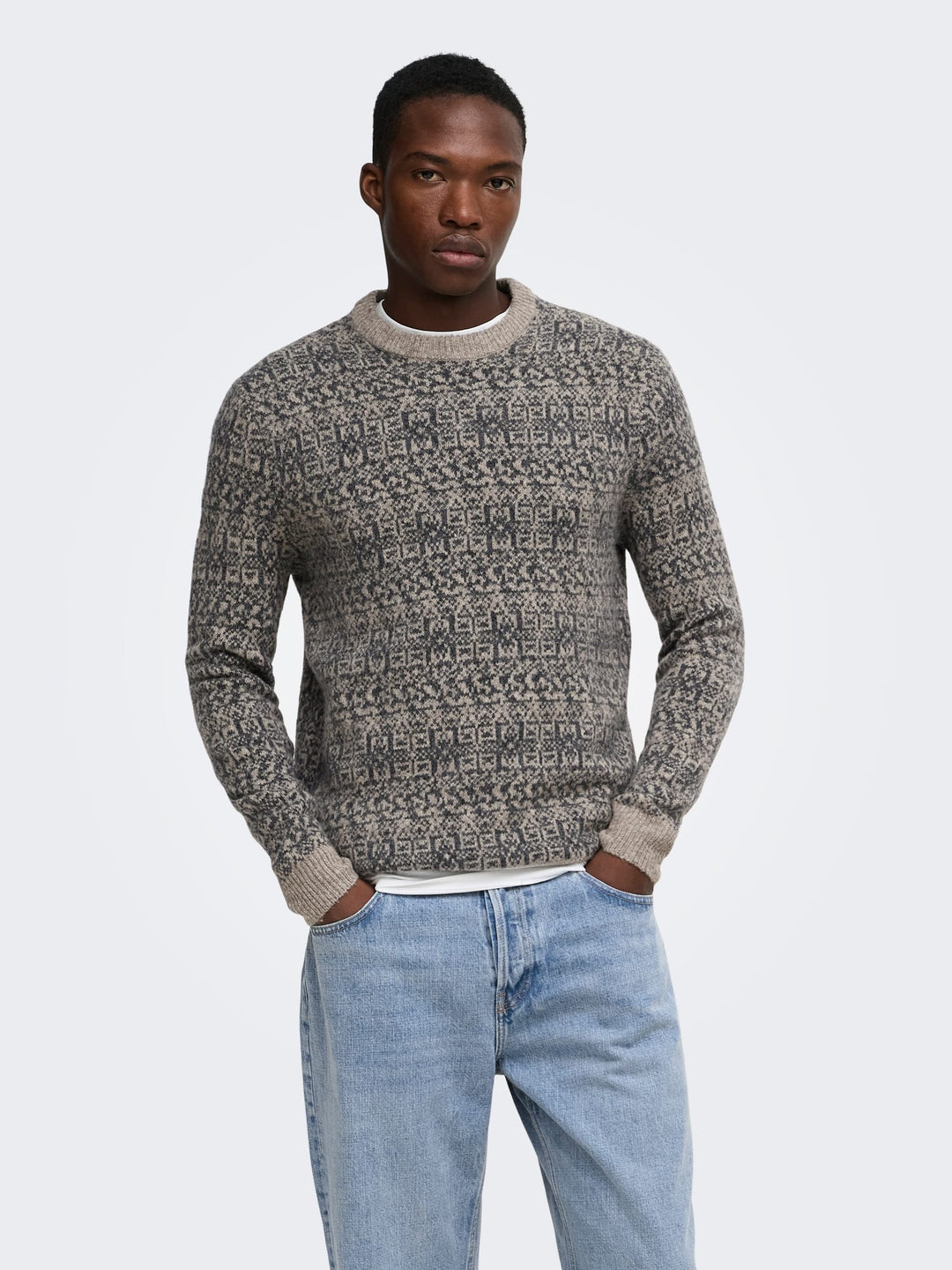 ONLY &amp; SONS 22039416 sage trui bruin dessin – heren