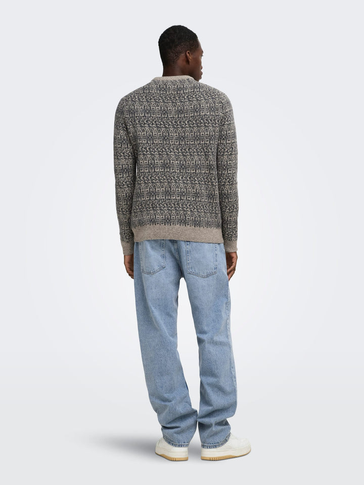ONLY &amp; SONS 22039416 sage trui bruin dessin – heren