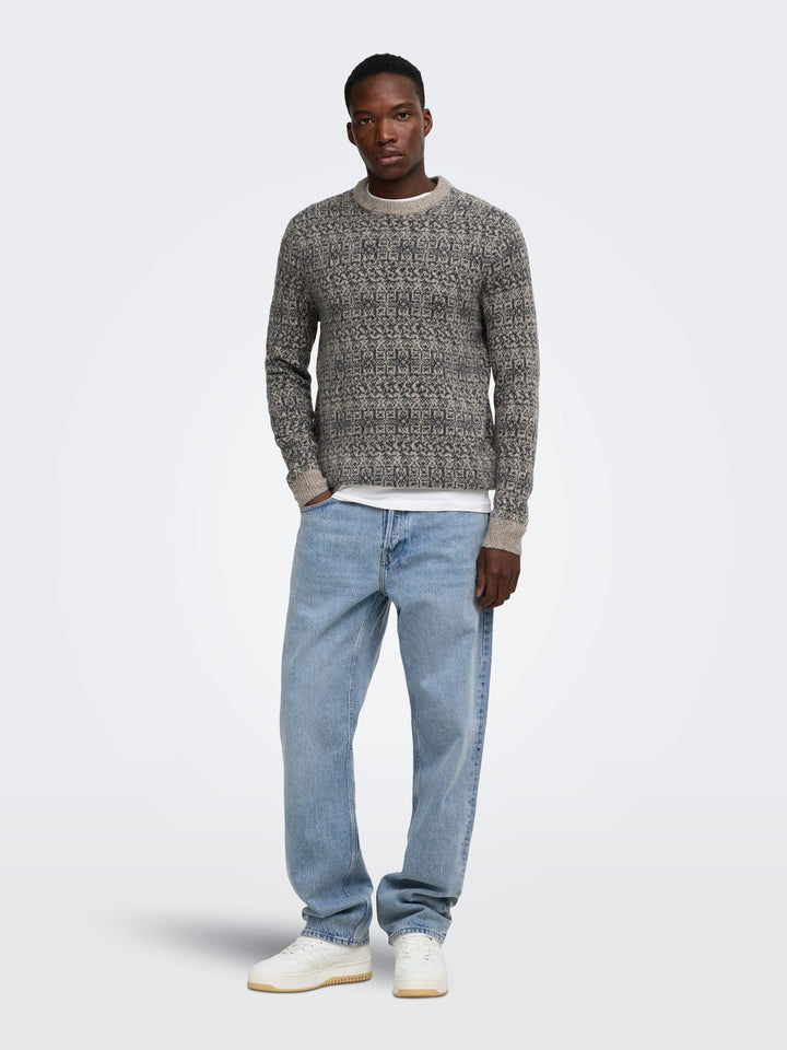 ONLY &amp; SONS 22039416 sage trui bruin dessin – heren