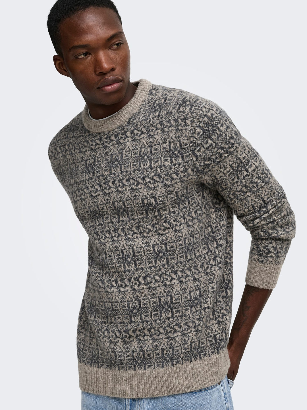 ONLY &amp; SONS 22039416 sage trui bruin dessin – heren
