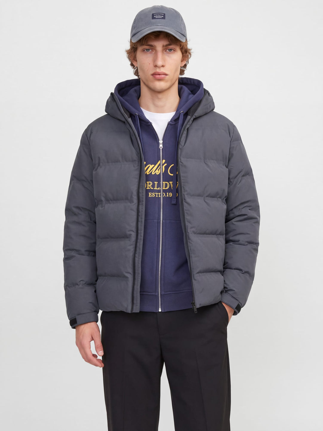 Jack &amp; Jones 12298804 sage winterjas antraciet – heren